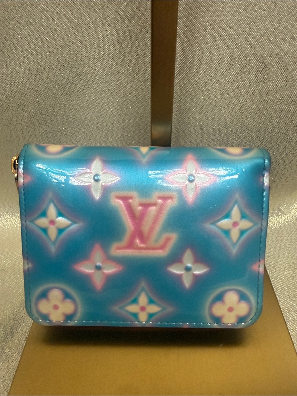 Louis Vuitton Blue & Pink Valentine Neon Vernis Monogram Compact Wallet